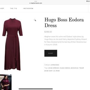 Hugo Boss Eodora burgundy dress ASO Meghan Markle